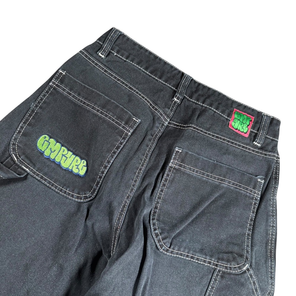 Empyre Skate Carpenter Pants‎ Womens 4 Black Contrast Stitch Baggy Embroidered